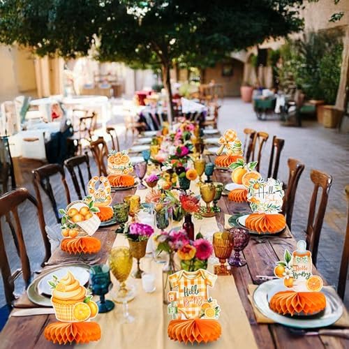 Gyufise 9Pcs Orange Baby Shower Decorations Honeycomb Centerpieces for Gender Reveal Table Centerpiece Party Supplies Table Topper Orange - Image 7