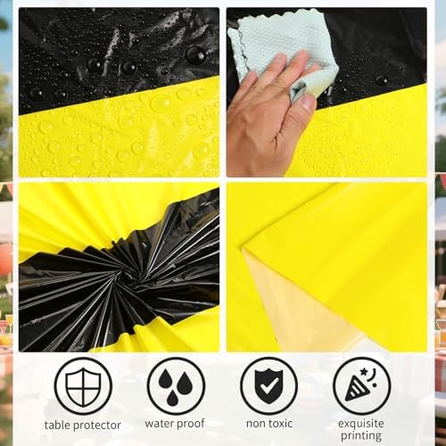Oudain 6 Pcs Plastic Disposable Table Cloth 54" x 108", Black, Yellow - Image 3