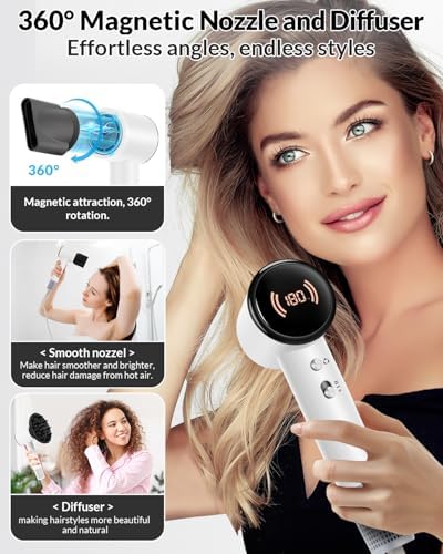Diffuser Hair Dryer, Ionic Travel Hairdryer with 110000 RPM High-Speed Motor for Fast Drying, 1600W Low Noise&Lightweight Blow Dryer with Concentrator for Women Men, Professional Salon Home (White) - Image 3