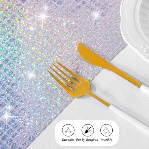 durony 2 Pack Mirror Disco Party Table Runner, 11 x 108 Inch, Silver Laser - Image 5