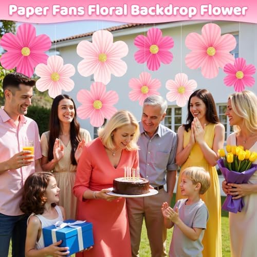 Pink Party Decorations, 9PCS Pink Paper Flowers Decorations for Wall - Image 6