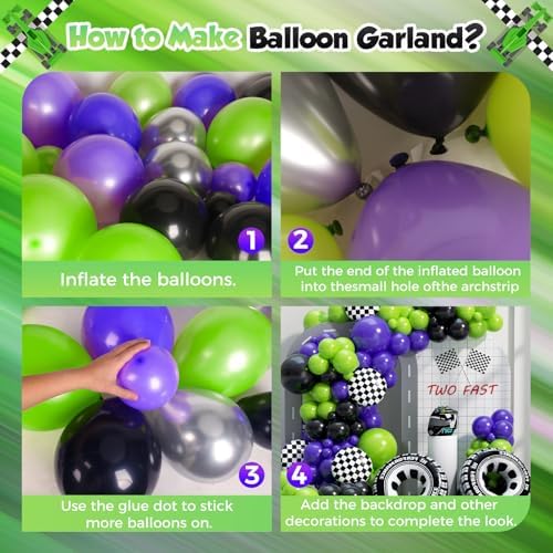 Monster Truck Balloon Arch Garland Kit 156pcs, Green Purple Black Silver Big Wheels Race Car Balloons Arch Kit for Two Fast Theme Boy Birthday Anniversary Monster Truck Party Decorations - Image 3