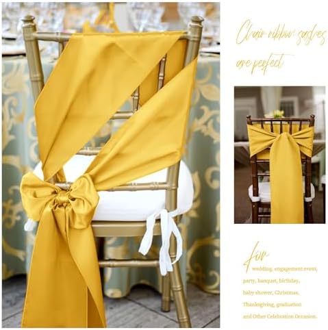 fani 60 PCS Satin Chair Sashes, 7x78 Inch, Gold - Image 7