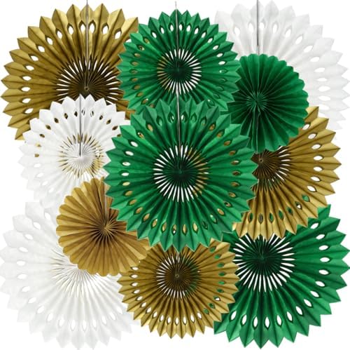 BEISHIDA Honeycomb Round Paper Fans Green Gold Hanging Party Decoration by Beishida