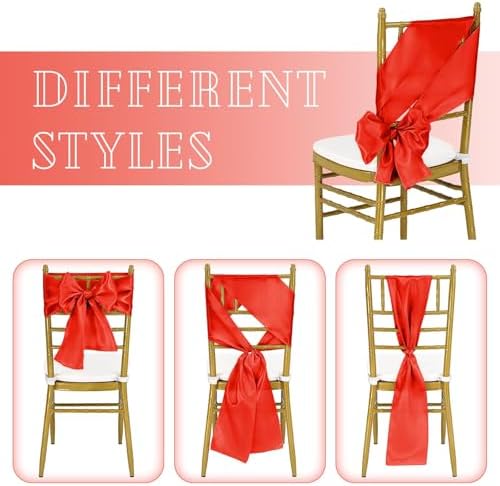 fani 60 PCS Satin Chair Sashes, 7x78 Inch, Red - Image 3