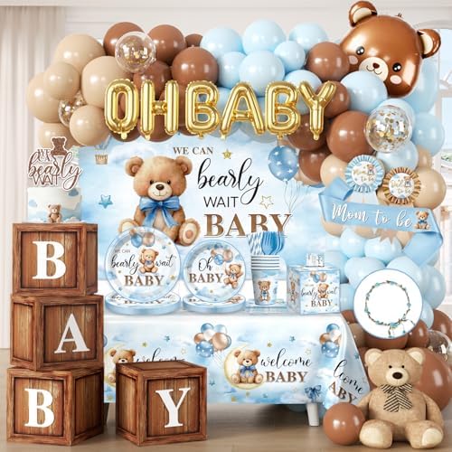 213Pcs cocomigo Blue Baby Boy Shower Decorations Tableware Set, 25 Serves by cocomigoPartyHome