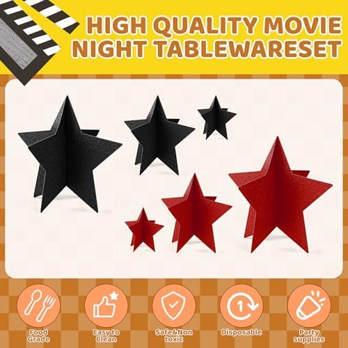 70 Pcs Red and Black Star Centerpieces for Men Women Black and Red Party Birthday Decorations 3D 2025 Graduation Decoration 3 Sizes 8" 5" 3" Film Show Theme Supplies Table Decor - Image 3