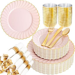 YOUBET 350PCS Pink Scalloped Plastic Plates for Wedding Party by YOUBET