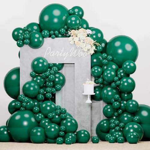 PartyWoo Pearl Dark Green Balloons 140pcs Pearl Emerald Hunter Forest Green by PartyWoo