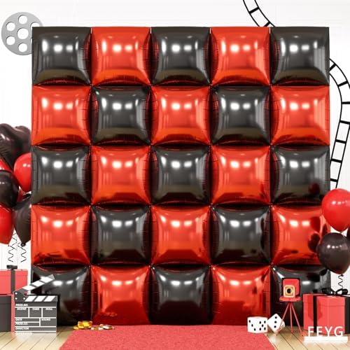 25PCS Red Black Gold Square Foil Balloons Wall Backdrop by FEYG