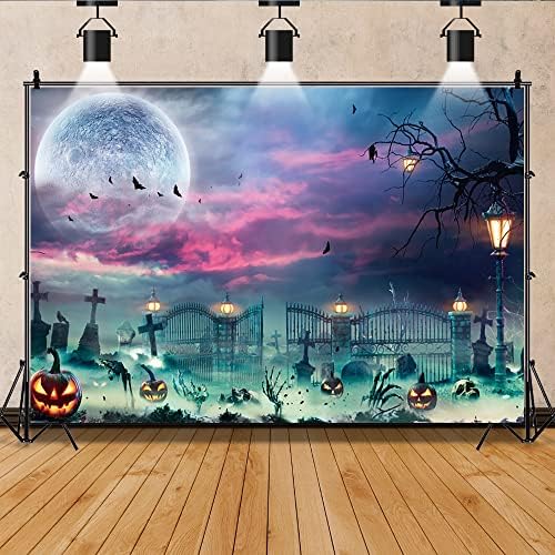 Renaiss 10x8ft Happy Halloween Graveyard Pumpkin Lantern Photography Background - Creepy Ghost Scary Night Cemetery Tombstones Party Decors Zombie Skull Photo Booth Props - Image 4