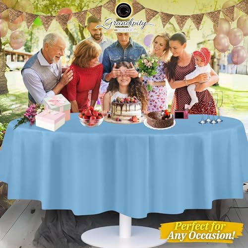 Grandipity Plastic Table Cloth Disposable 12 Pack 84" Round Sky Blue - Image 6