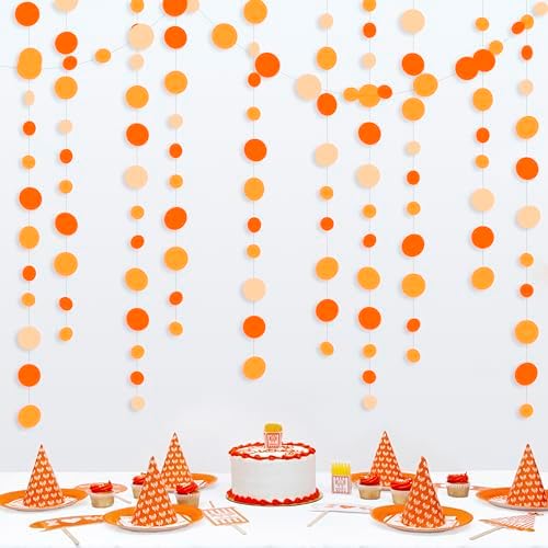 Orange Circle Dots Garland Gradient Polka Dot Hanging Paper Streamer for Wedding Bridal Shower Birthday Engagement Fall Autumn Harvest Thanksgiving Citrus Party Decorations Supplies - Image 4