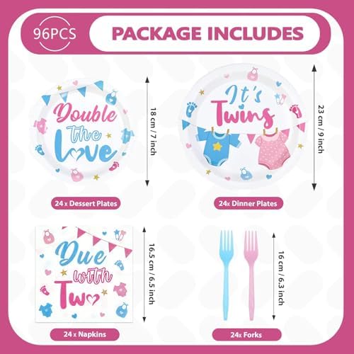 96 Pcs Twins Baby Shower Party Decorations, Serves 24 - Image 5