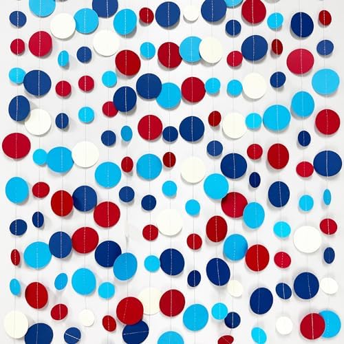 Nautical Party Decorations Circle Dot Garland Navy Blue Red White Hanging Paper Polka Dot Streamer for Nautical Pirate Ahoy Achor Birthday Wedding Bridal Shower Bachelorette Party Supplies - Image 3