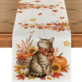 Fall Table Runner Pumpkins Cat Maple Leaf Autumn Harvest Seasonal Thanksgiving Decorations for Home Kitchen Dining Room Party Decor，13x90inch by Juynyyn