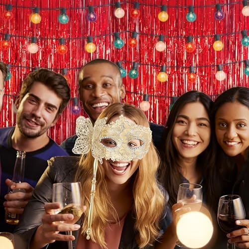 3 Pack 3.28ft x 6.56ft Red Metallic Tinsel Foil Fringe Curtains, Photo Booth Backdrop Party Decorations for Birthday Wedding Baby Shower Graduation Valentines Day New Years - Image 5