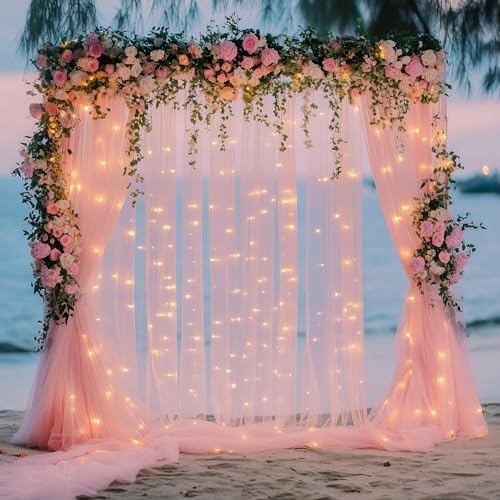 Fomcet Tulle Backdrop Curtains with Lights 10x8ft Sheer Peach Curtain - Image 7