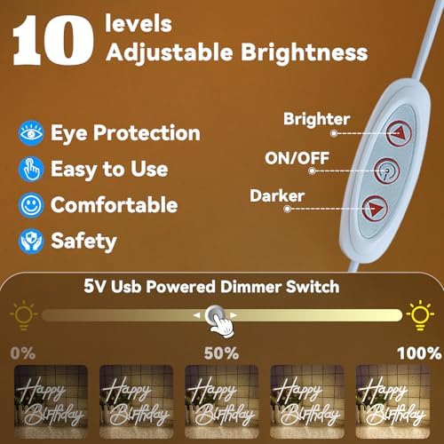 Happy Birthday Neon Sign for Wall Decor, LED Happy Birthday Light Up Sign, Dimmable LED Birthday Neon Light for Birthday Party Decorations Backdrop, Warm White - Image 3