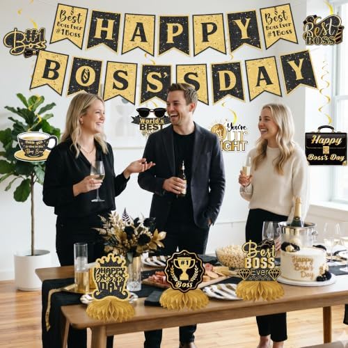 Boss Day Decorations, Happy Boss's Day Banner and Honeycomb Centerpieces - Image 6