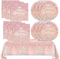 41Pcs Rose Gold Birthday Party Decorations - Pink Rose Gold Theme Supplies - Includes 20 Plates, 20 Napkins and 1 Tablecloth for Girls Women by Juhap