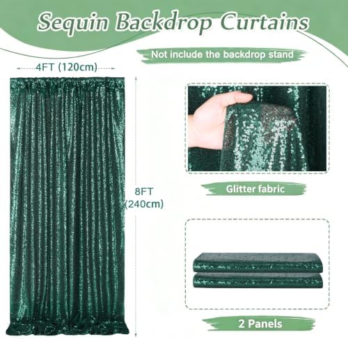 Green Sequin Backdrop Curtains,2 Panels 4FTx8FT Curtain Backdrop for Party - Image 2
