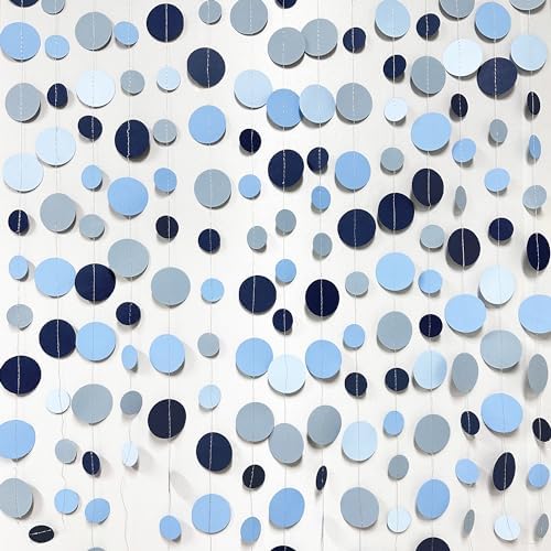 Dusty Blue Party Decorations Navy Blue Circle Dots Garland Gray Blue Hanging Paper Polka Dot Streamer for Wedding Shower Engagement Bridal Shower Birthday Graduation Nautical Themed Party Supplies - Image 5