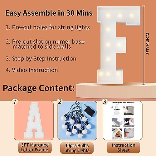3FT Marquee Letters, Large Light Up Letters F for Party Decor - Image 5