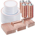 BESTVIP 600PCS Rose Gold Dinnerware Set for 100 Guests, Plastic Plates by Bestvip