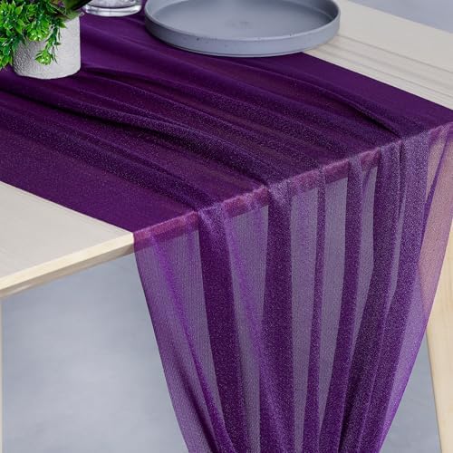 Pack of 10 Chiffon Table Runners 29 x 120 Inch, 14FT Long - Cadbury Purple - Image 2