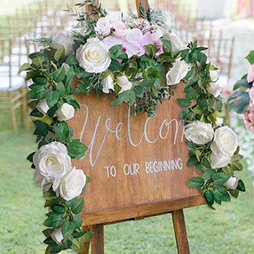 TELDRASSIL 4Pcs(26 FT) Artificial Rose Vine Fake Flower Garland Fake Silk Rose Hanging Vine for Wedding Party Background Arch Garden Background Decoration (White) - Image 6