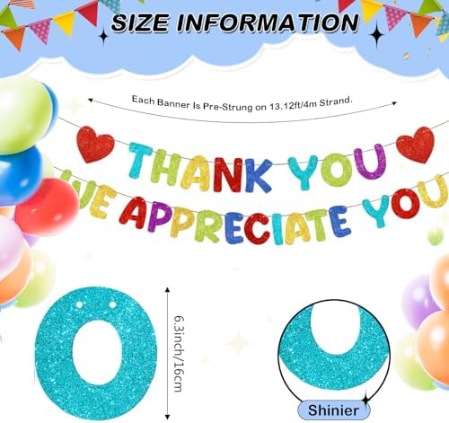 Fulmoon Thank You We Appreciate You Banner Glitter,Colorful - Image 2