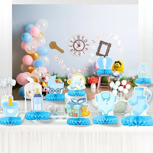 Gyufise 9Pcs Baby Shower Decorations Honeycomb Table Centerpieces Pacifier Welcome Baby Boy Table Toppers It's a Boy Honeycomb Centerpiece Decro for Gender Reveal Baby Shower Boys Birthday Party Blue - Image 7