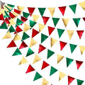 Christmas Party Decorations Triangle Pennant Banner Flag Red Green Gold Metallic Fabric Bunting Garland for Xmas Holiday Wedding Bridal Shower Birthday Bachelorette Graduation New Year Party Supplies by pinkblume