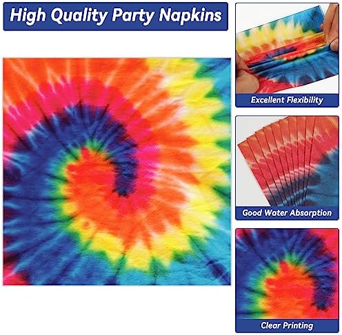 50 Guests Tie Dye Plates and Napkins Party Supplies Tie Dye Party Decorations Disposable Tableware Set Birthday Dinnerware Favor for Kids Girls Baby Shower Birthday Party Graduation, 200PCS - Image 4