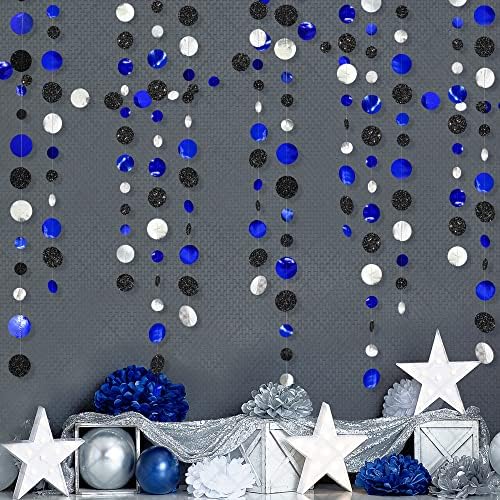 46Ft Navy Blue Black Silver Circle Dots Garland Royal Blue Black Polka Dots Streamer for Birthday Graduations Wedding Bridal Shower Nautical Ahoy Achor Pirate Themed Party Decorations Supplies - Image 7