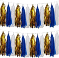 We Moment Navy Blue Gold White Tassel Garland Banner Paper Tassels for Boys Girls Birthday Graduation Decorations,Pack of 15 by We+Moment