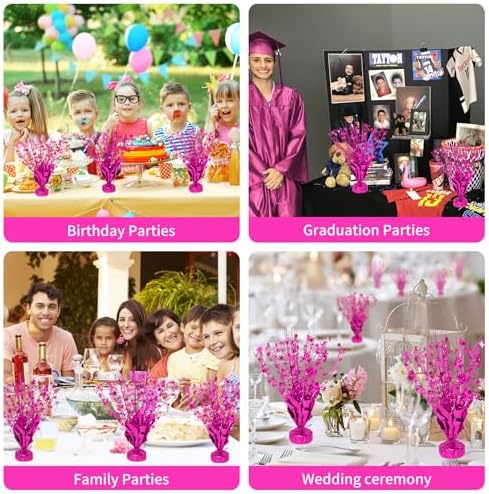6 Pack Metallic Foil Spary Centerpieces for Tables, Hot Pink Centerpieces for Tables Decorations, Star Brust Table Centerpieces for Birthday Graduation Wedding Baby Shower Party - Image 5