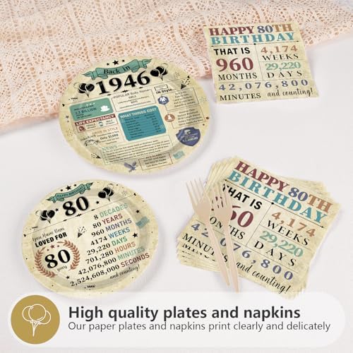 Grencian 96Pcs 80th Birthday Back in 1946 Party Decorations, Serve 24 - Image 3