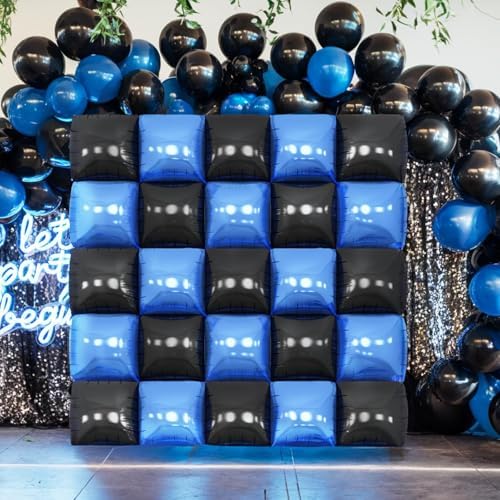 Black Blue Square Foil Balloon Wall,25Pcs Double Sided Foil Balloons - Image 6