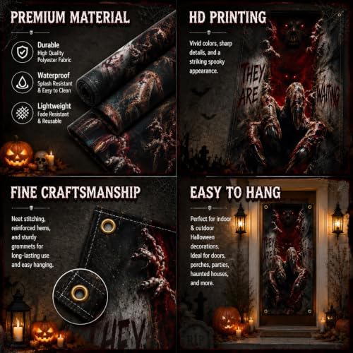 Halloween Monster Door Banner 35.4 x 78.7 Inch Polyester Door Cover, Creepy Creature Entrance Decoration for Front Door Porch Entryway Haunted House Seasonal Home Decor - Image 3
