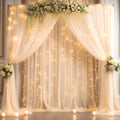 20x8ft Champagne Tulle Backdrop Curtain with Lights String for Parites, Sheer Backdrop Curtains for Wedding Baby Shower Birthday Party Photo Shoot Decorations by Partisky