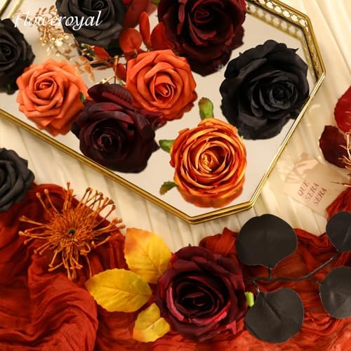 Floweroyal Halloween Artificial Flowers Black Flowers Mix Silk Flowers Fake Roses with Stems for DIY Wedding Bridal Bouquets, Baby Shower, Floral Arrangement, Table Centerpieces, Home Decorations - Image 6