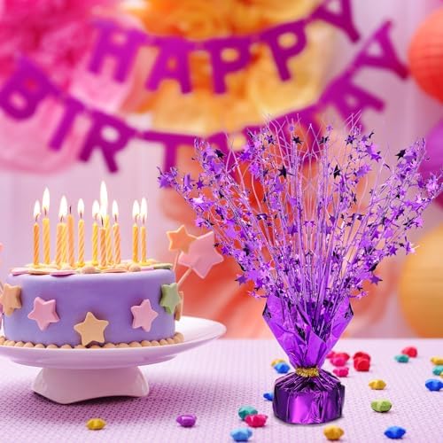 Crowye 3 Pieces Metallic Foil Spray Centerpiece Birthday Table Decoration Star Burst Centerpieces Graduation Table Decor for Birthday 2026 Party Holiday(Purple) - Image 4