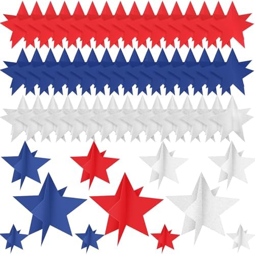 Sinload 45 Piece 3D Glitter Star Centerpieces Red White Blue Party Decor by Sinload