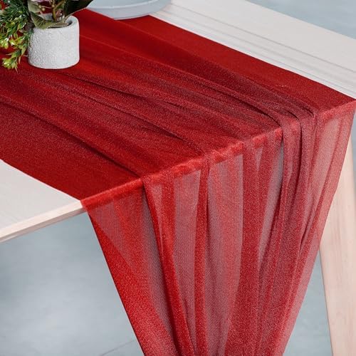 Pack of 12 Chiffon Table Runners 29 x 120 Inch, 14FT Long - Red - Image 2