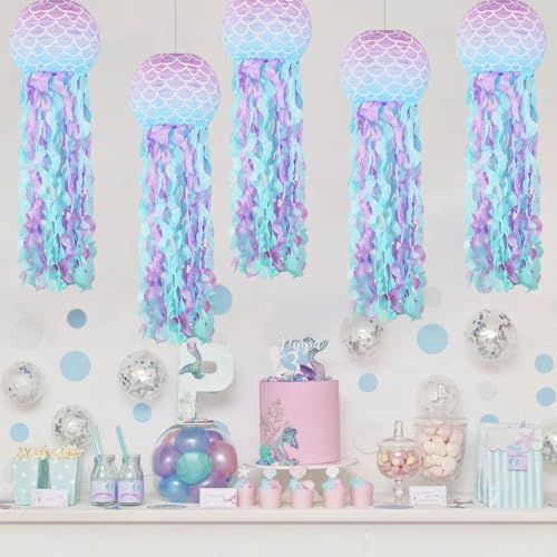 Jellyfish Paper Lanterns Mermaid Party Decorations Pack of 8 - Image 6