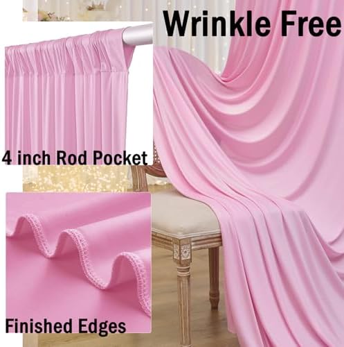 20ft x 12ft Wrinkle Free Pink Backdrop Curtains for Parties, Pink Photo Backdrop Drapes 12FT Long Silky Back Drop Cloth for Wedding Birthday Photography Background Decor - Image 3