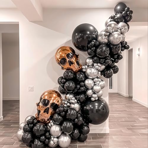 Black and Silver Balloons, 12 Inch Metallic Chrome Black Silver Confetti Latex Helium Balloons for Men Boys Birthday Baby Shower Wedding Engagement Halloween New Year Bachelorette Party Decorations - Image 4