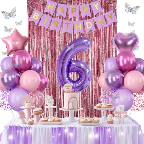 Pink Purple 6th Birthday Party Decoration for Girls Number 6 Princess Decor - Image 4